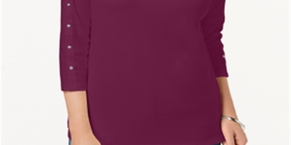 Karen Scott Top Feminino Plus com Tachas e Gola Canoa Vermelho Tamanho 1X
