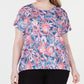 Camiseta feminina ID Ideology com estampa de flor de parede e decote em V, roxa, tamanho 1X