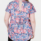 Camiseta feminina ID Ideology com estampa de flor de parede e decote em V, roxa, tamanho 1X