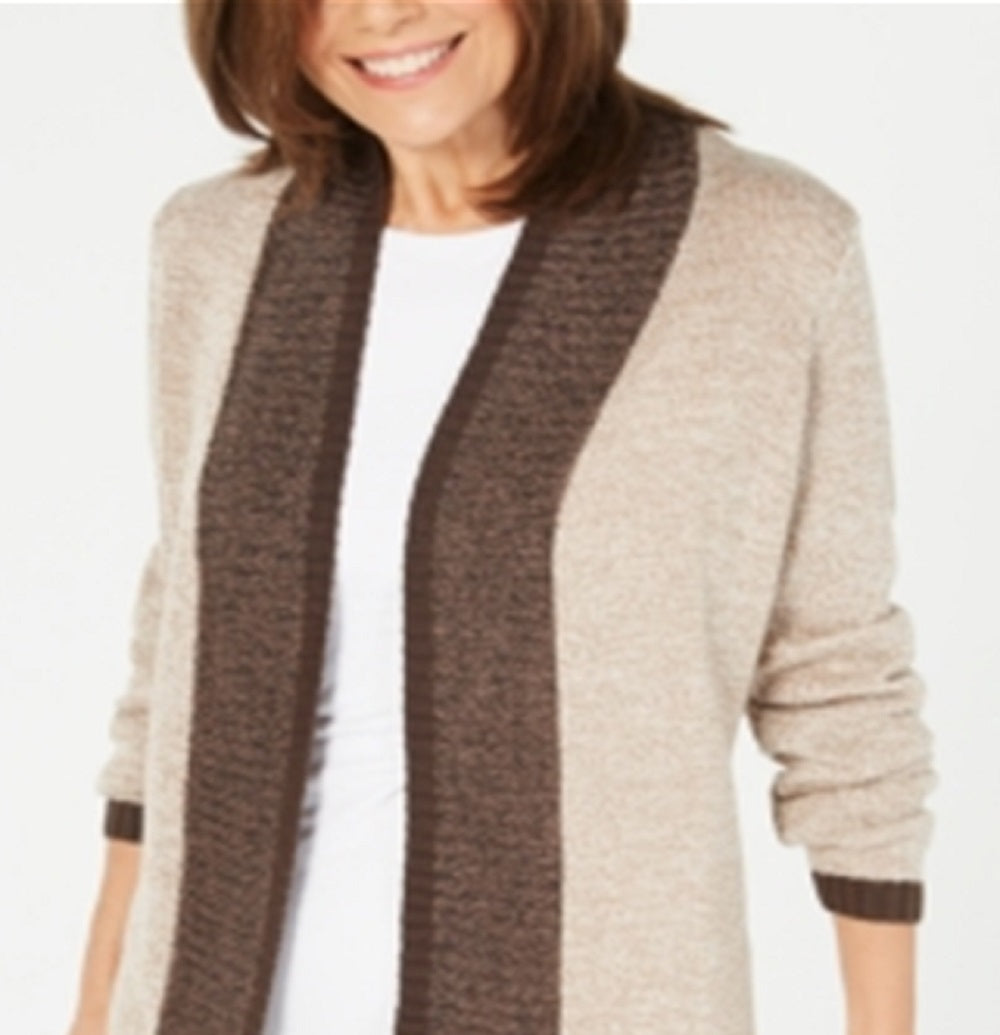 Karen Scott Cardigan Feminino com Acabamento Contrastado e Frente Aberta, Marrom, Tamanho XS