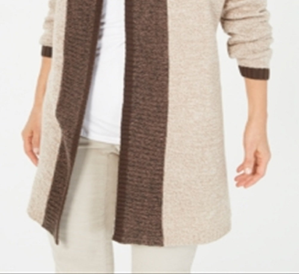 Karen Scott Cardigan Feminino com Acabamento Contrastado e Frente Aberta, Marrom, Tamanho XS