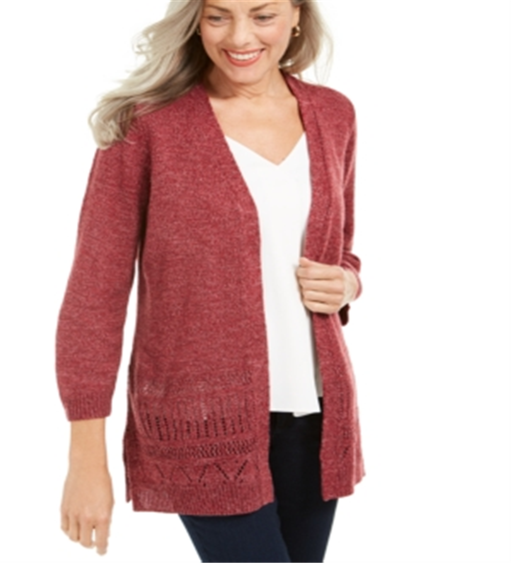 Karen Scott Cardigan Pointelle Marled Feminino Vermelho Tamanho XX-G