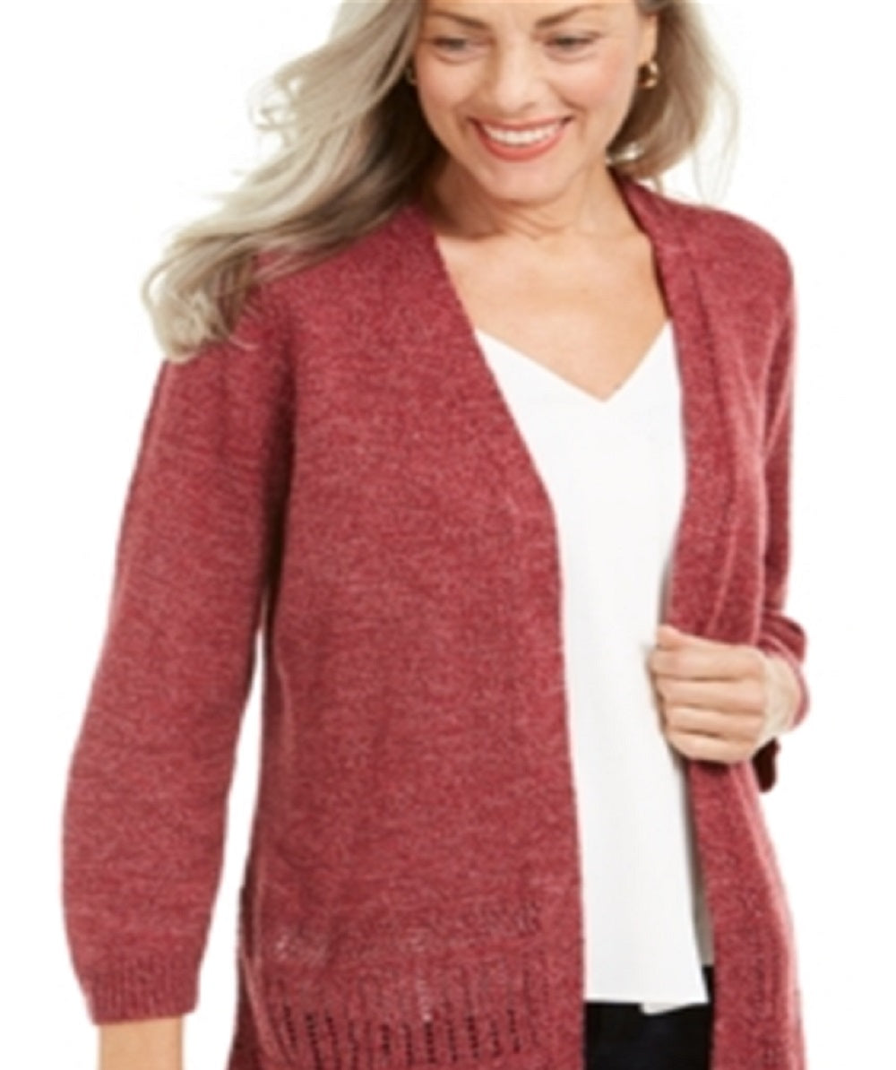 Karen Scott Cardigan Pointelle Marled Feminino Vermelho Tamanho XX-G