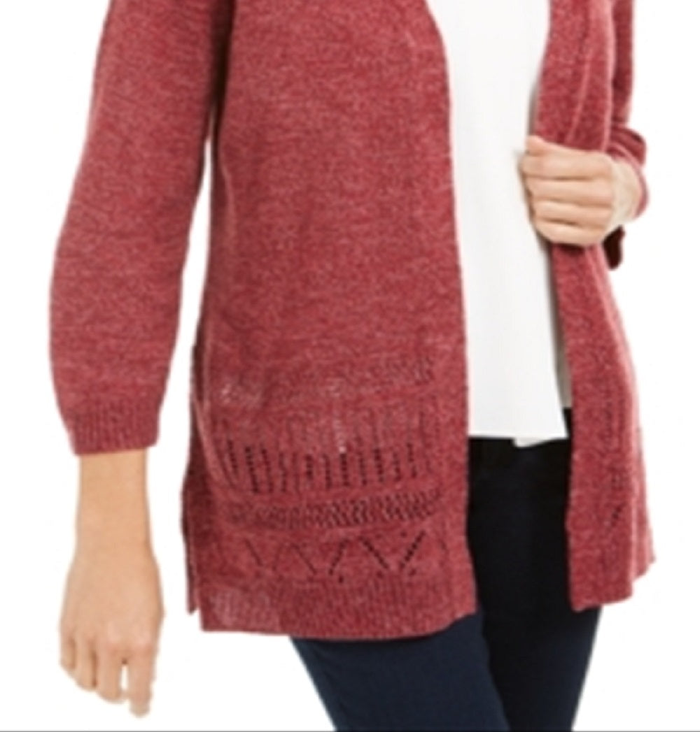 Karen Scott Cardigan Pointelle Marled Feminino Vermelho Tamanho XX-G