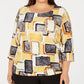 Blusa feminina estampada com manga 3/4 e jacquard, tamanho médio, amarela, da coleção JM