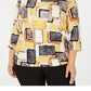 Blusa feminina estampada com manga 3/4 e jacquard, tamanho médio, amarela, da coleção JM