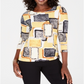 Blusa feminina estampada com manga 3/4 e jacquard, tamanho médio, amarela, da coleção JM