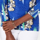 JM Collection Blusa feminina estampada com manga 3/4 em jacquard, azul, tamanho pequeno