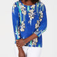 Blusa feminina estampada com manga 3/4 em jacquard, azul, tamanho médio, coleção JM