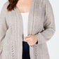 Karen Scott Cardigan Pointelle Aberto Frente Feminino Marrom Tamanho 2X