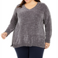 Karen Scott Suéter Feminino Plus Chenille Gola V Cinza Tamanho 3X