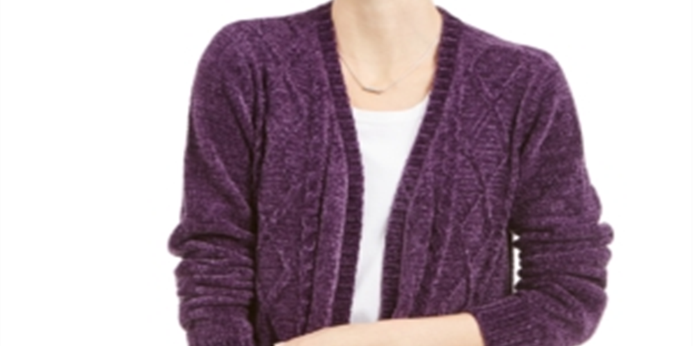 Karen Scott Cardigan Feminino Manga Longa Aberto Roxo Tamanho Pequeno Grande