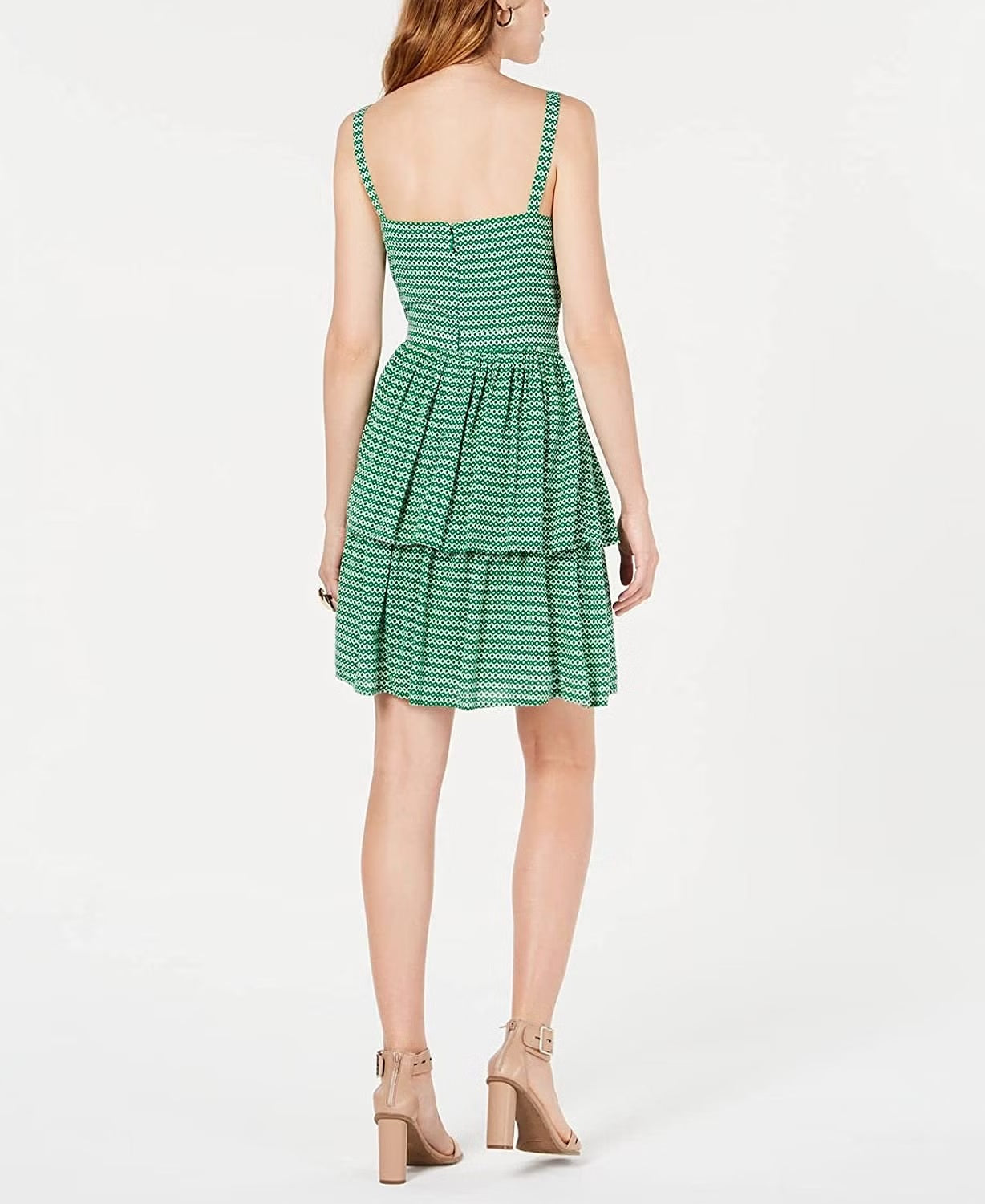Vestido estampado com babados Bar III feminino, verde, tamanho 14