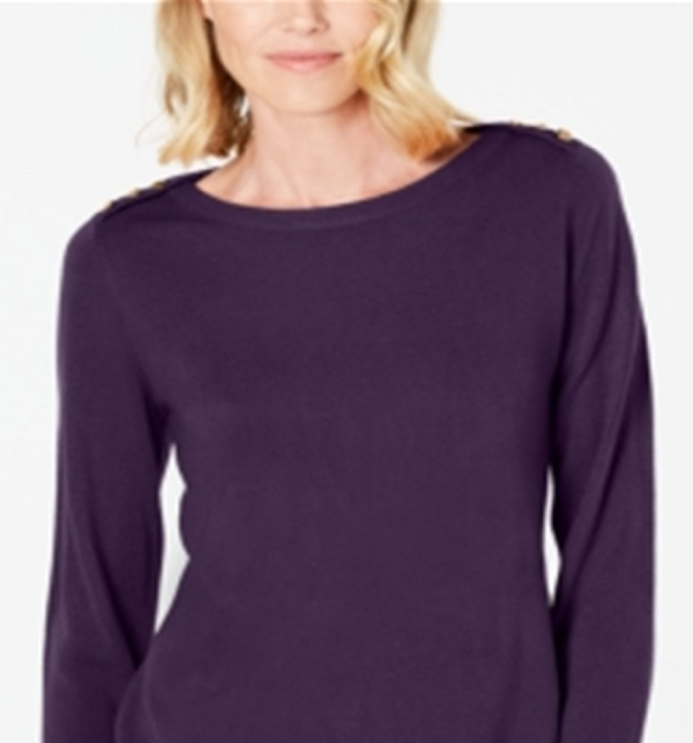 Karen Scott Suéter Feminino com Botões e Ombros Roxo Tamanho X-G