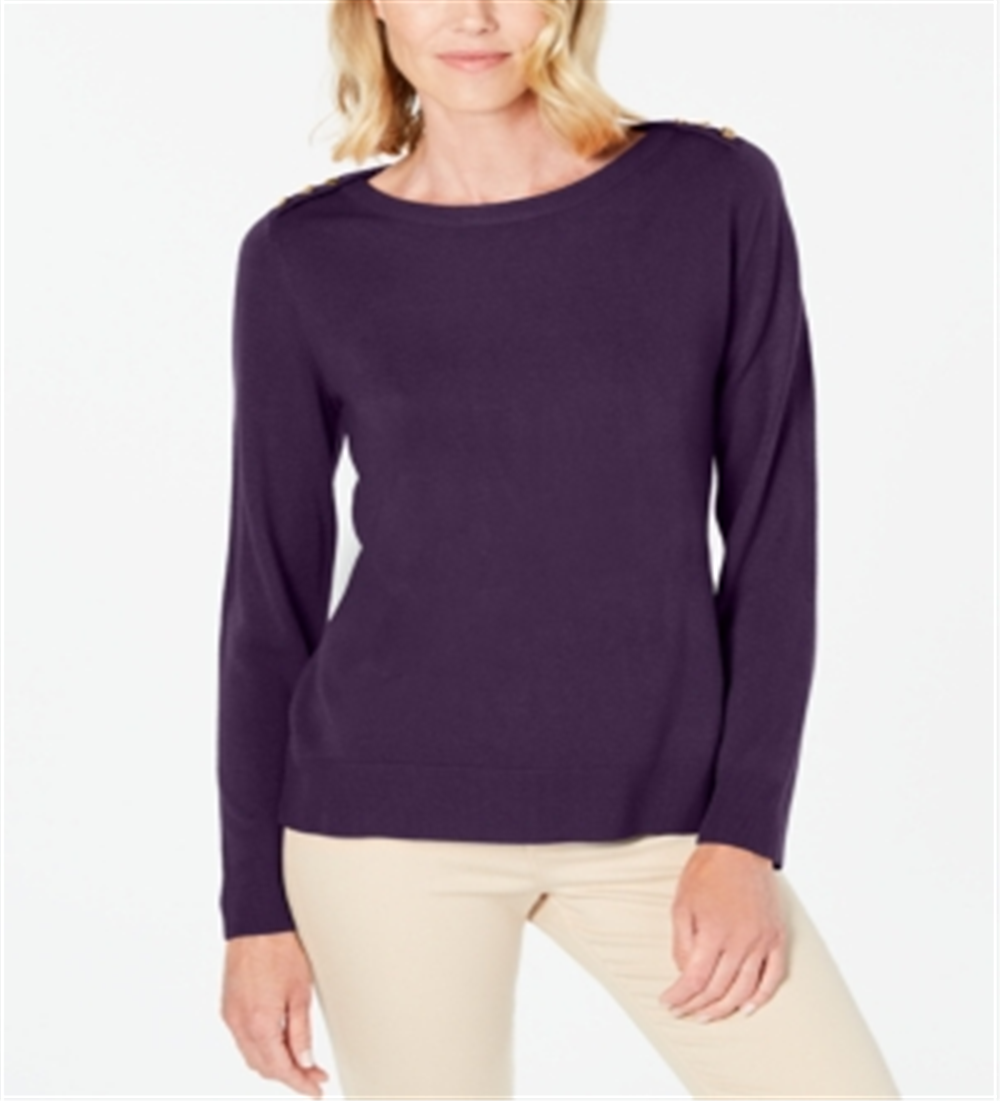 Karen Scott Suéter Feminino com Botões e Ombros Roxo Tamanho X-G