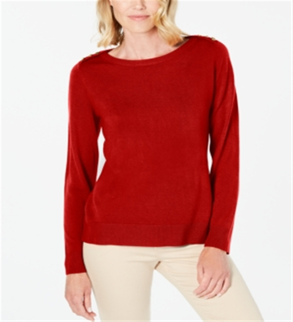 Karen Scott Suéter Feminino com Botões no Ombro Vermelho Tamanho X-G