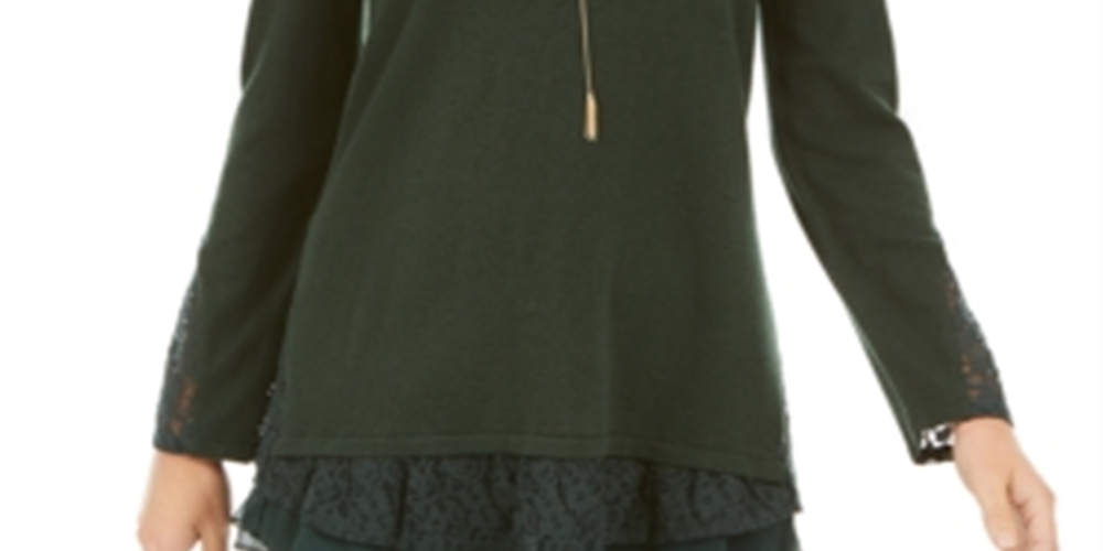 Blusa feminina de manga comprida com acabamento em renda, estilo &amp; co, verde, tamanho pequeno