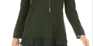 Blusa feminina de manga comprida com acabamento em renda, estilo &amp; co, verde, tamanho pequeno