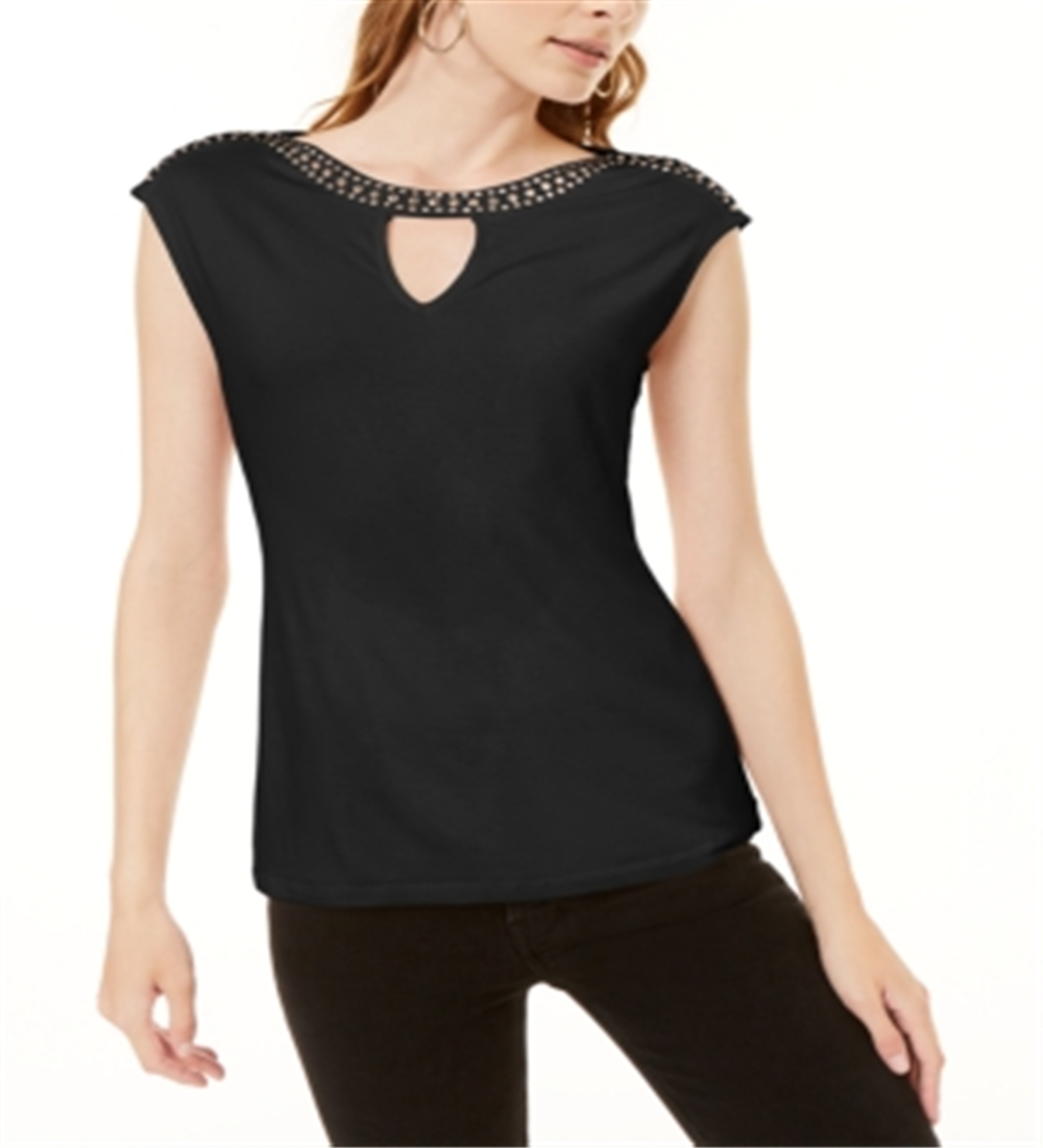 Top feminino com decote em V e decote em V da INC International Concepts, preto, tamanho pequeno XL