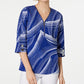 JM Collection Top feminino com estampa frontal e zíper e textura amassada, azul, tamanho XX-G