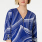 JM Collection Top feminino com estampa frontal e zíper e textura amassada, azul, tamanho XX-G