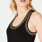 Regata feminina com tachas INC International Concepts, preta, tamanho pequeno GG