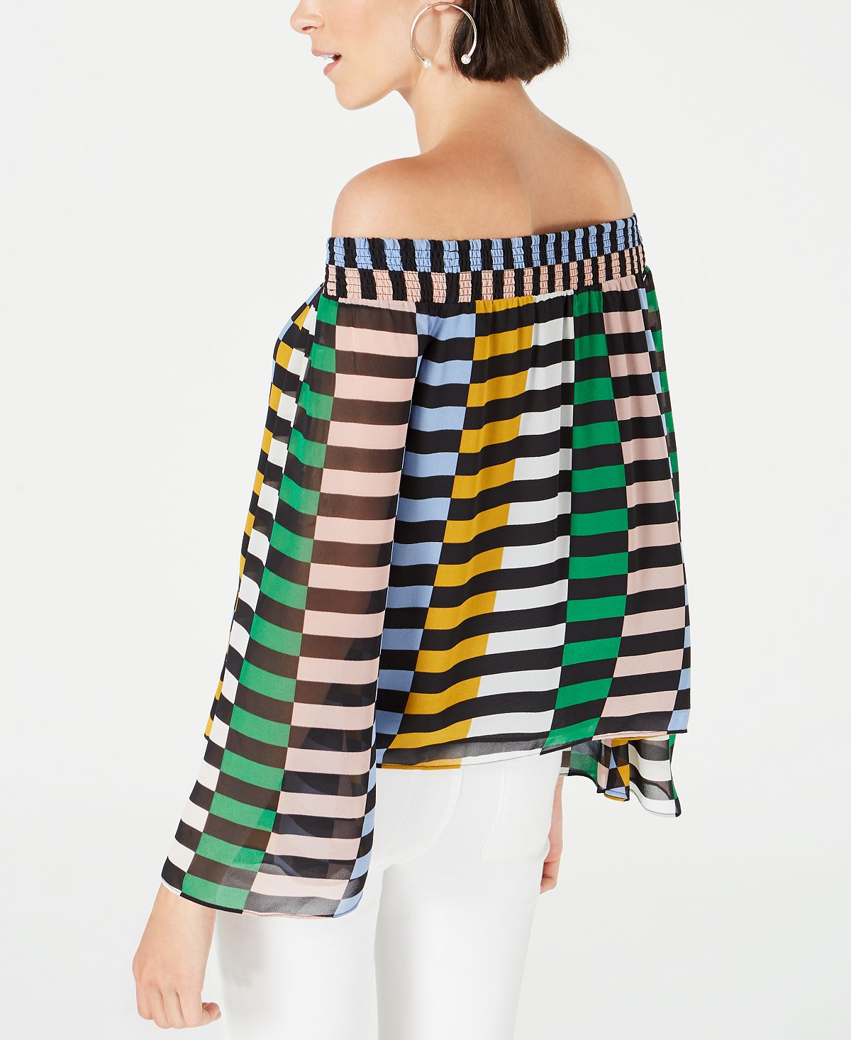 Blusa feminina Bar III ombro a ombro manga sino preta tamanho XXS