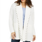 Cardigan feminino com capuz e tachas Style &amp; Co, tamanho pequeno, branco