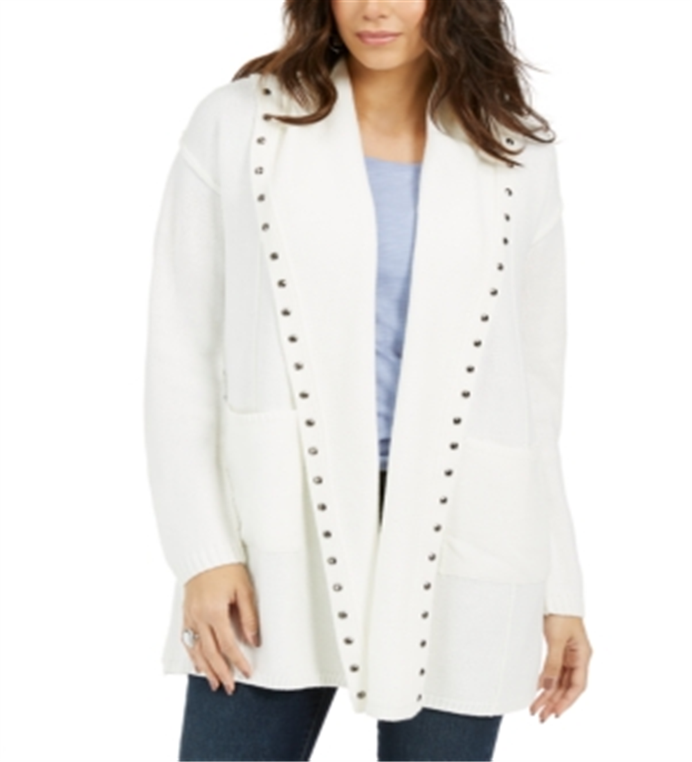 Cardigan feminino com capuz e tachas Style &amp; Co, tamanho pequeno, branco