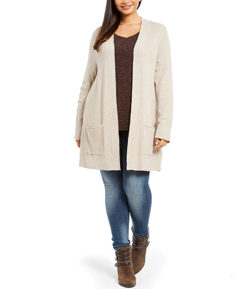 Suéter Duster com Frente Aberta Feminino Style &amp; Co Marrom Tamanho 1X