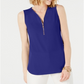 JM Collection Blusa feminina sem mangas com zíper, azul, tamanho pequeno, extragrande