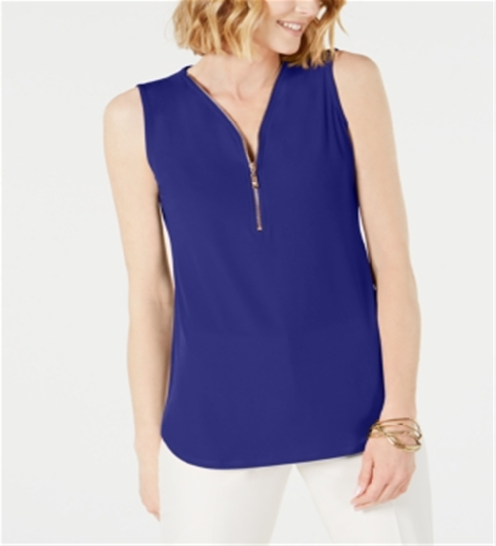 JM Collection Blusa feminina sem mangas com zíper, azul, tamanho pequeno, extragrande
