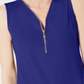 JM Collection Blusa feminina sem mangas com zíper, azul, tamanho pequeno, extragrande