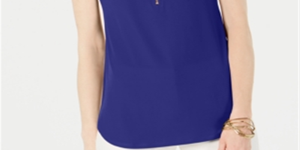 JM Collection Blusa feminina sem mangas com zíper, azul, tamanho pequeno, extragrande