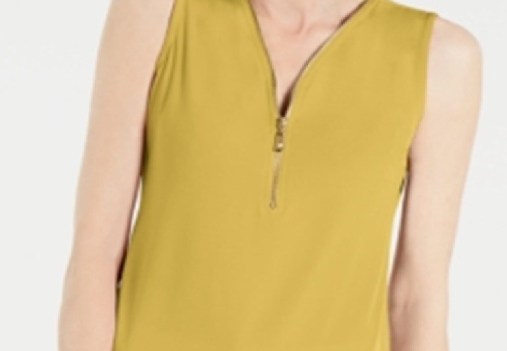 JM Collection Blusa feminina sem mangas com zíper, amarela, tamanho pequeno XL