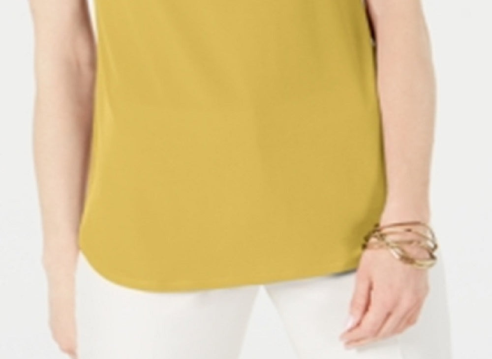 JM Collection Blusa feminina sem mangas com zíper, amarela, tamanho pequeno XL