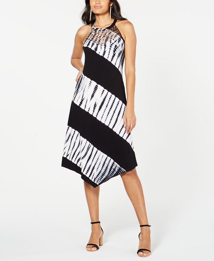 Vestido midi sem mangas com estampa de bloco de cores feminino INC International Concepts, preto, tamanho médio