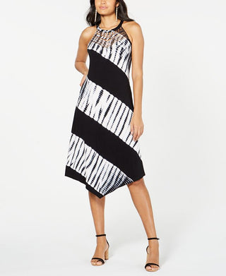 Vestido midi sem mangas com estampa de bloco de cores feminino INC International Concepts, preto, tamanho médio