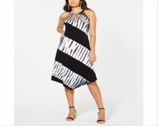 Vestido midi feminino com acabamento em crochê e tingimento tie-dye da INC International Concepts, tamanho pequeno e médio, roxo