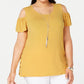 JM Collection Top Feminino Plus Size Amarelo Manga Flutter Ombro Frio Colar Tamanho 3X