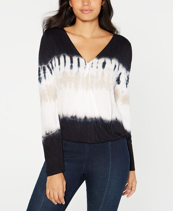 INC International Concepts Top feminino com sobrepeliz tie-dye, preto, tamanho pequeno, P/M