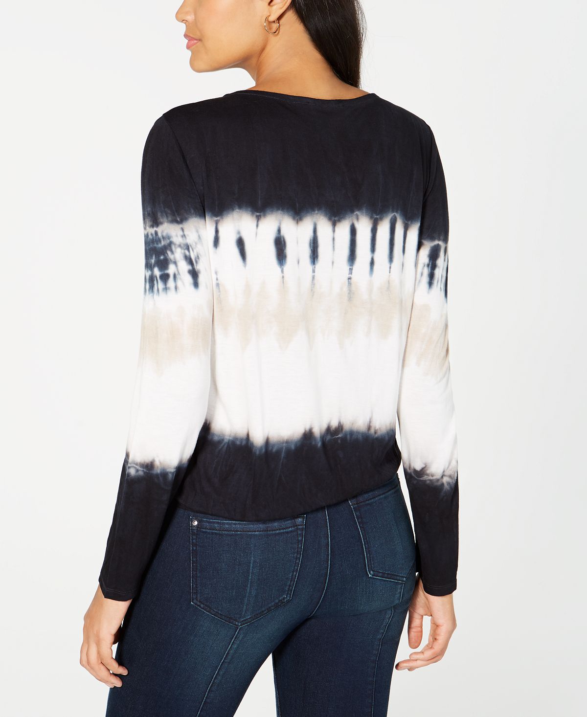 INC International Concepts Top feminino com sobrepeliz tie-dye, preto, tamanho pequeno, P/M