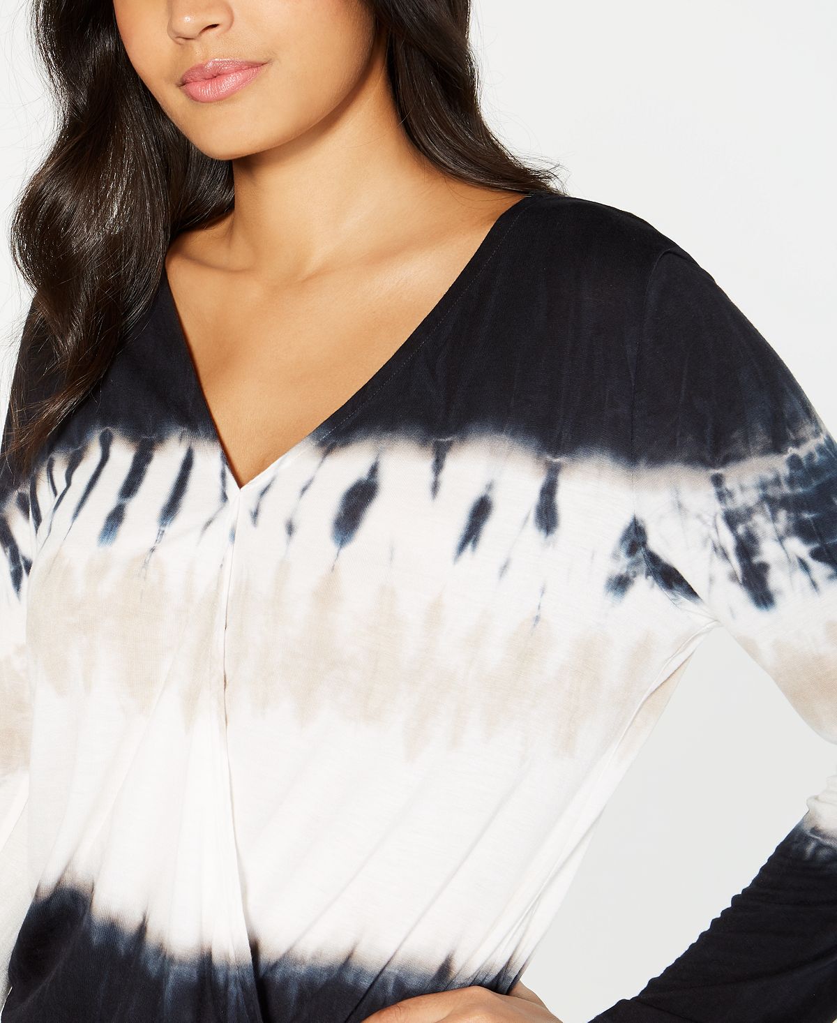 INC International Concepts Top feminino com sobrepeliz tie-dye, preto, tamanho pequeno, P/M