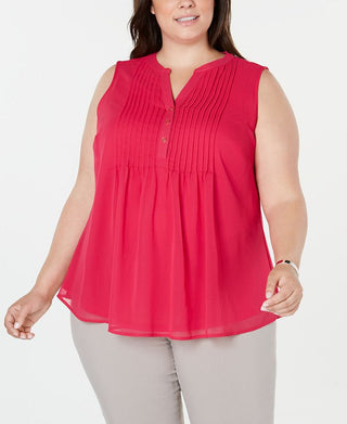 Charter Club Women's Plus Pleated Pintuck Top Pink Size 1X