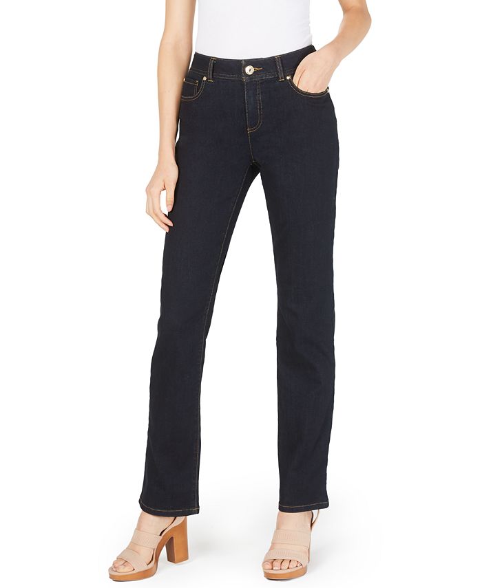 Calça jeans feminina com controle de barriga, perna reta, azul, tamanho 0, pequena, da INC International Concepts