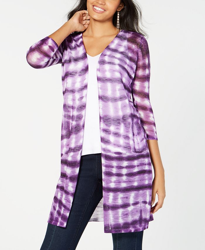 Cardigan feminino transparente com fenda tie-dye e abertura, tamanho X-G, da INC International Concepts