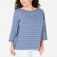 Blusa feminina Karen Scott de algodão listrada com bainha ventilada, azul, tamanho XX-G