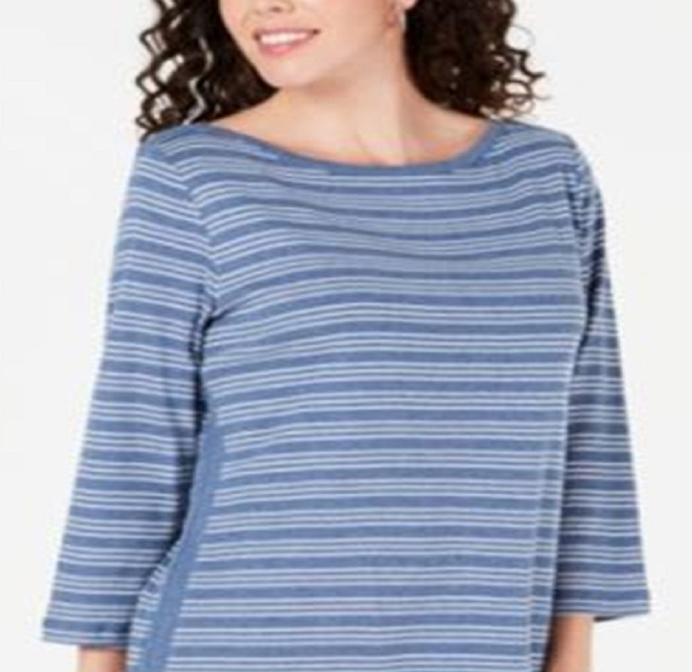Blusa feminina Karen Scott de algodão listrada com bainha ventilada, azul, tamanho XX-G