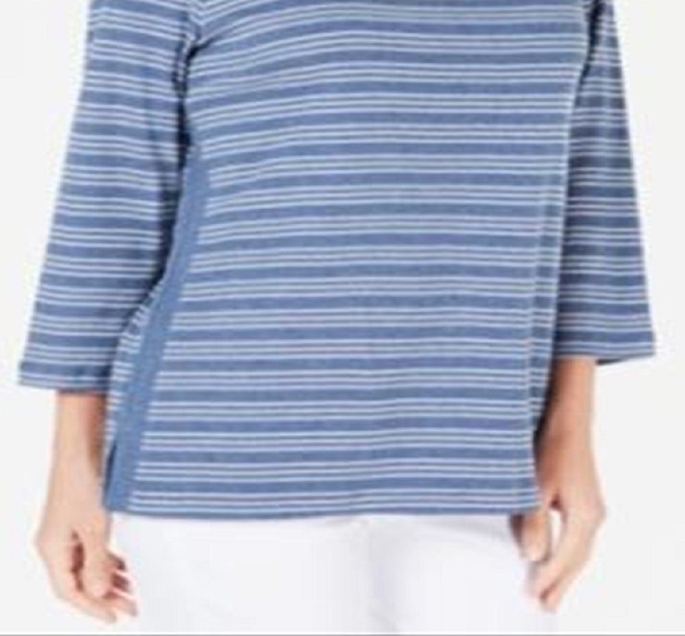 Blusa feminina Karen Scott de algodão listrada com bainha ventilada, azul, tamanho XX-G