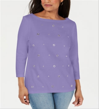 Karen Scott Top Feminino de Algodão com Ilhós Roxo Tamanho P